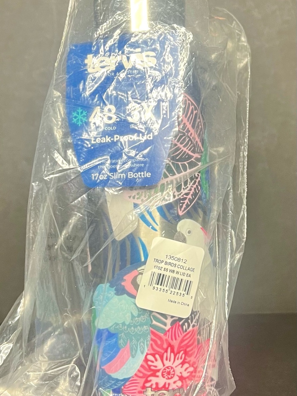Tervis Blue and Pink Slim Bottle with Tropical Print